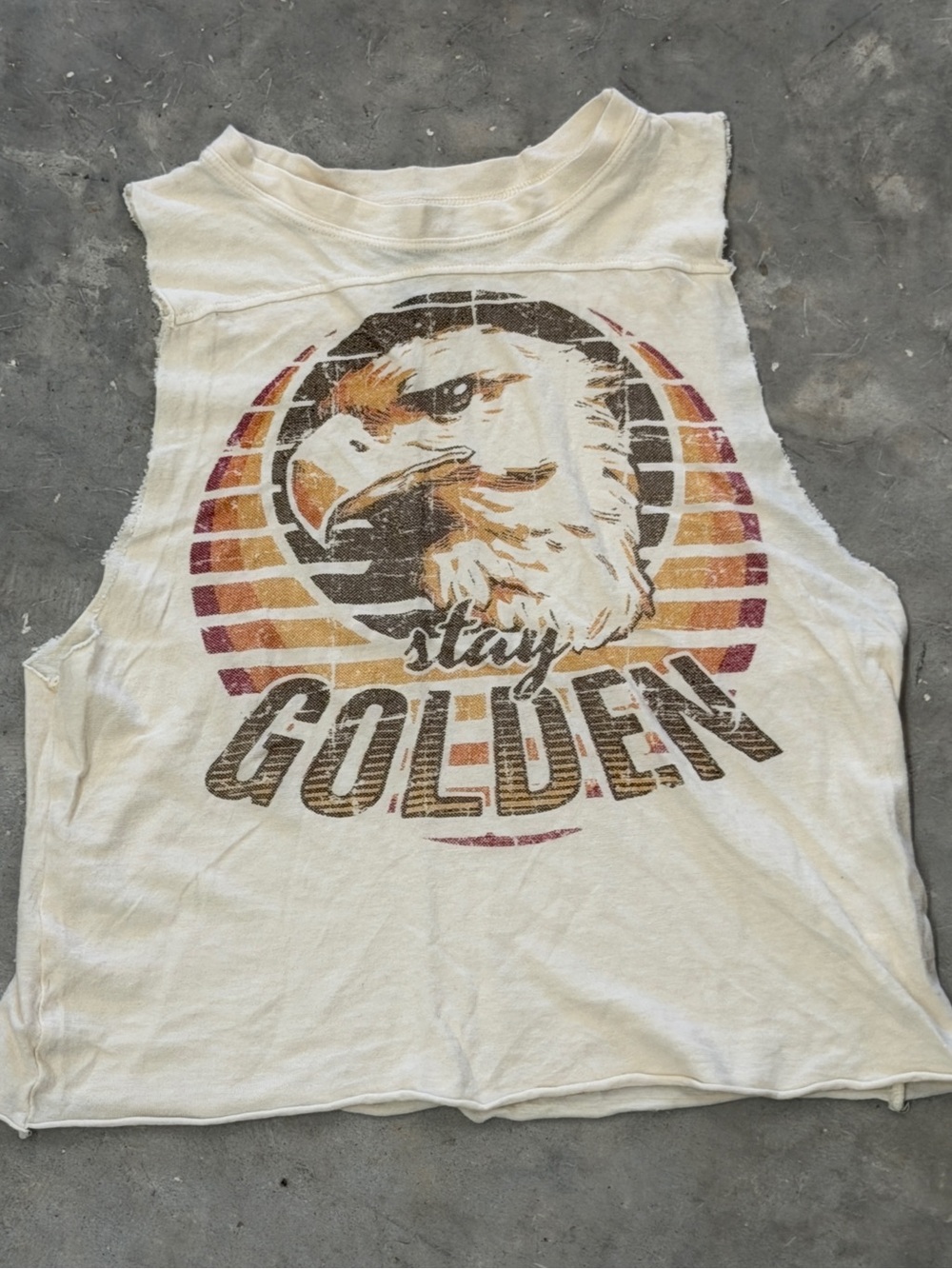 ⁠Black Moon 'Stay Golden' Eagle Graphic Muscle Tank Top Ivory Cream Size M